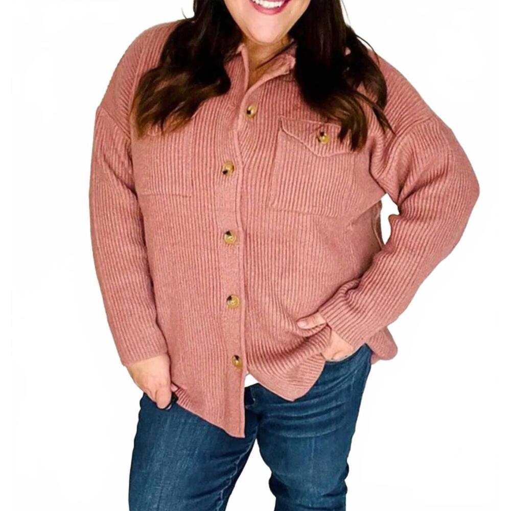 NEW ENTRO sweater shacket - plus in mauve